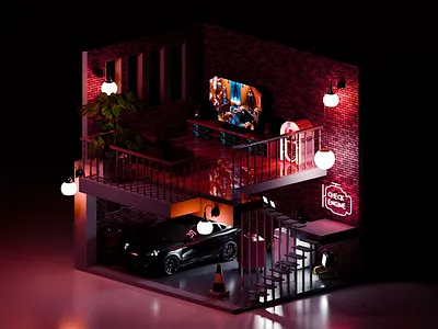 Urban Automotive Loft 3d 3d art 3d car 3d design 3d engine 3d garage 3d modeling abstract 3d car car garage check engine creative visuals dark dynamic garage graphic design interior modern motors sports car