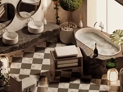 Botanical Sanctuary Bathroom 3d 3d bath 3d bathroom 3d design 3d inetrioe 3d modeling 3d rendering 3d room bathroom bathroom interior creative digital art graphic design interior design modern motion graphics nature inspired plant plants