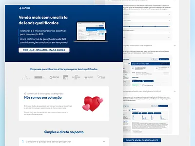 Horu - Conversion Landing Page ab test b2b blue complete website dropdown faq landing page pricing product design saas sales steps ui website