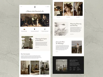 Web Design – Art Academy academy art gallery beige brand identity branding classical elegant landing page design minimal minimalist refined ui design uiux design ux design visual identity web design