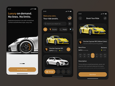 Next-Gen Luxury Car Rental App UI – Crafted for Elegance app app interfaces app ui booking car car booking card choose driver map mobile mobile app porche porche car rental rent rental app search ui user interface ux