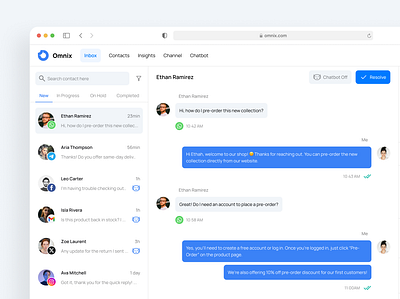 SaaS Omnichannel Inbox UI app design branding chat dailyui dashboard design figma graphic design interaction interface landing page light mode logo message minimalism modern product design ui uiux web design