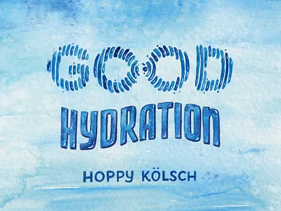 Good Hydration Beer Lettering beach boys beer block letter blue branding brewery brewing hand drawn hand lettering hydration illustration kolsch label lettering ripple typography water watercolor