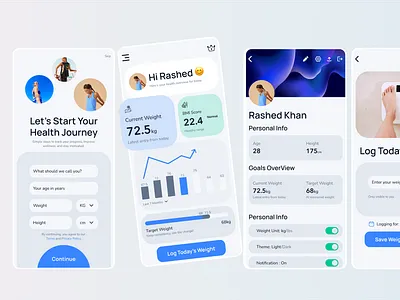 Health Tracker App UI – iOS Design appui bmiapp cleanui dailychallange dailyui figma healthapp interface iosdesign mobileui trackweight uiux weightlogger