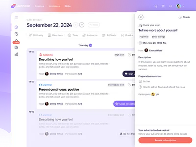 English learning school booking flow cross device edtech education app english learning filter system learning platform lesson scheduler mobile app modern interface notification ui progress tracker responsive design school app skills tracker student app subscription management ui ux ux design web app