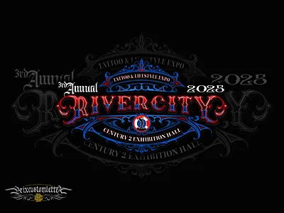 Blackletter Gothic Custom Logo for Rivercity Tattoo Expo v3 blackletter brixcustomletter brixinktattoo customlogo gothic logodesigner logomaker tattoo tattoologo tattoologomaker