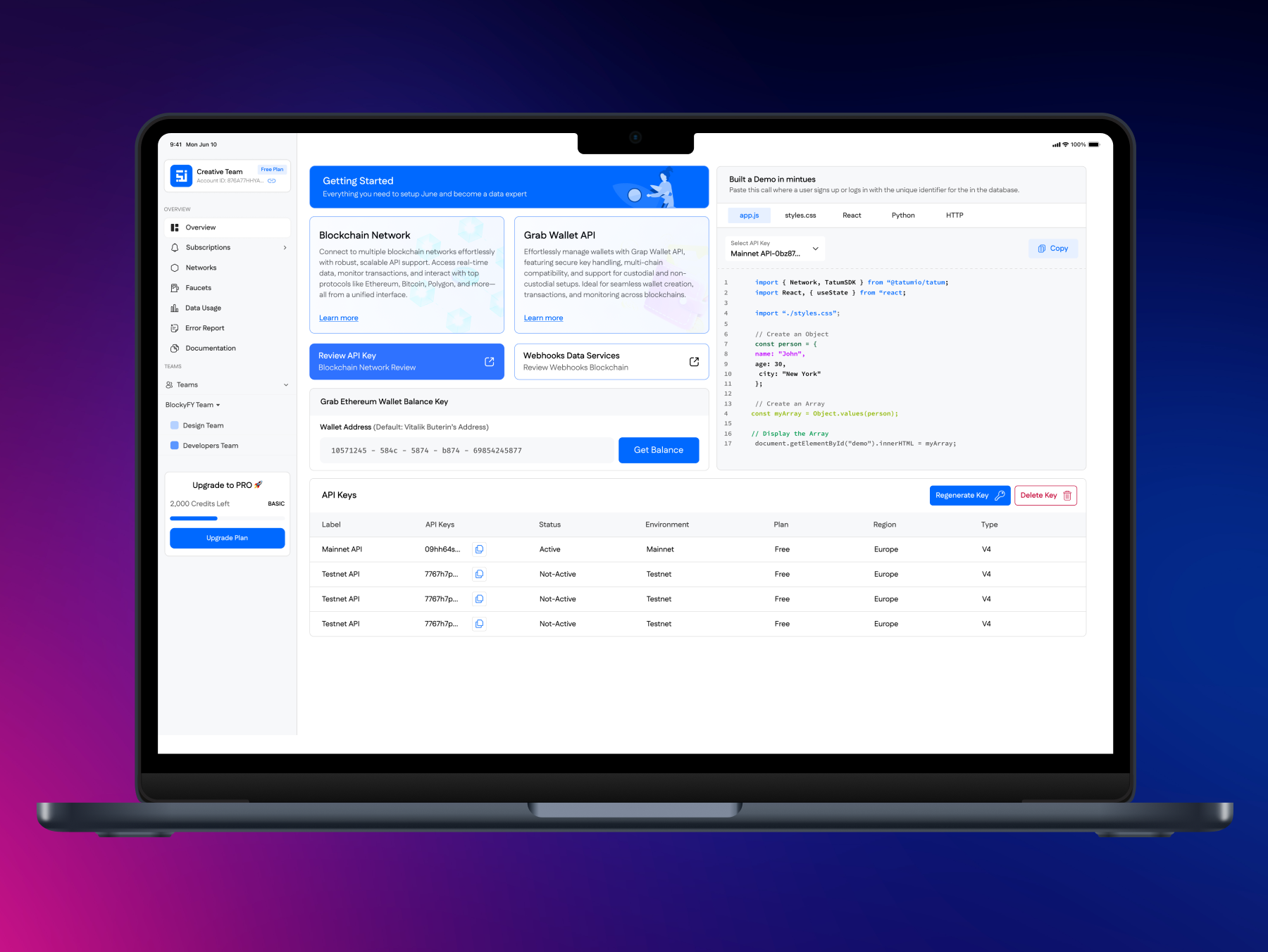 Unified API Layer for Blockchain Development Dashboard Concept aesthetic animation dashboard developers ui ui design