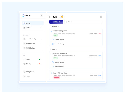 Tokha — Minimal Task Manager UI dasboard productivity saas taskapp todo todolist tokha tokhaapp ui uidaily uiuxdesign webdesign