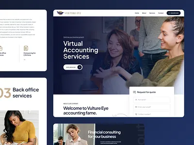 Vulture Eye Website account branding cleanui design designinspiration figma hero section interactiondesign landingpage modernui productdesign responsive services typography ui ux web ui website