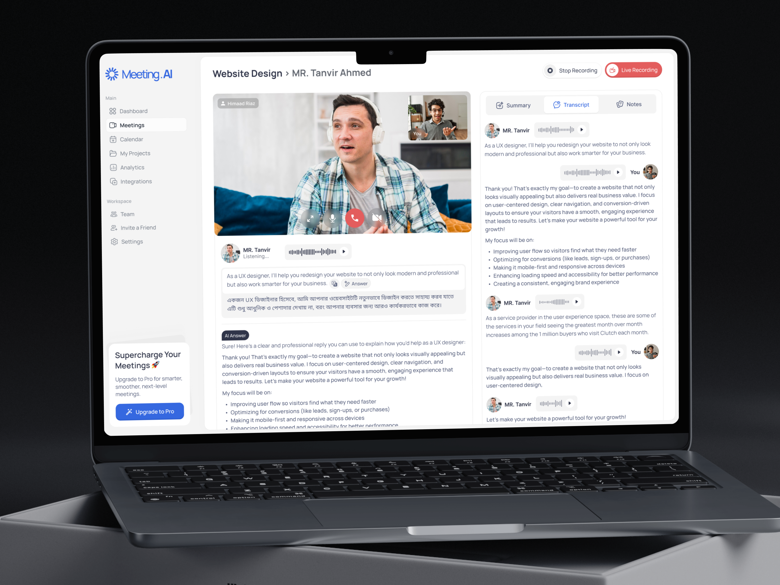 Meeting.AI – Your Smart Assistant for Every Conversation ai ai app ai chatbot ai dashboard ai meeting ai translate final ai meeting ai meeting note note note ai transcript ai
