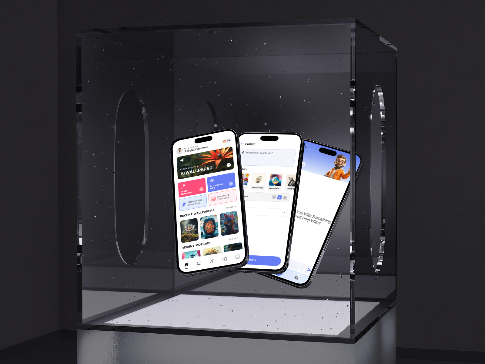 Image & Motion Generative AI Application | Rimozen AI ai ai application app design ar artificial intelligence clean ui dark mode image motion generative mobile app mockup netro netrosystems product design software agency ui