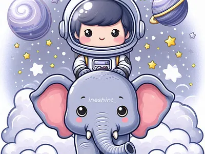 Purple Astronout with elephant animation astronout branding cartoon character cute graphic design illustrator