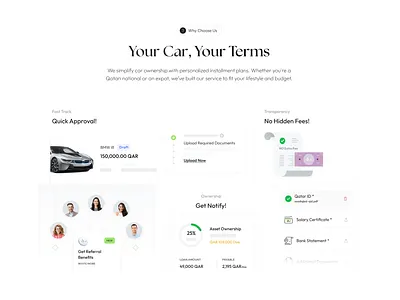 Car Leasing Simplified – Web Design for Fintech car documents financial app fintech leasing minimal onboarding product design qatar startup ui uiux user flow web design
