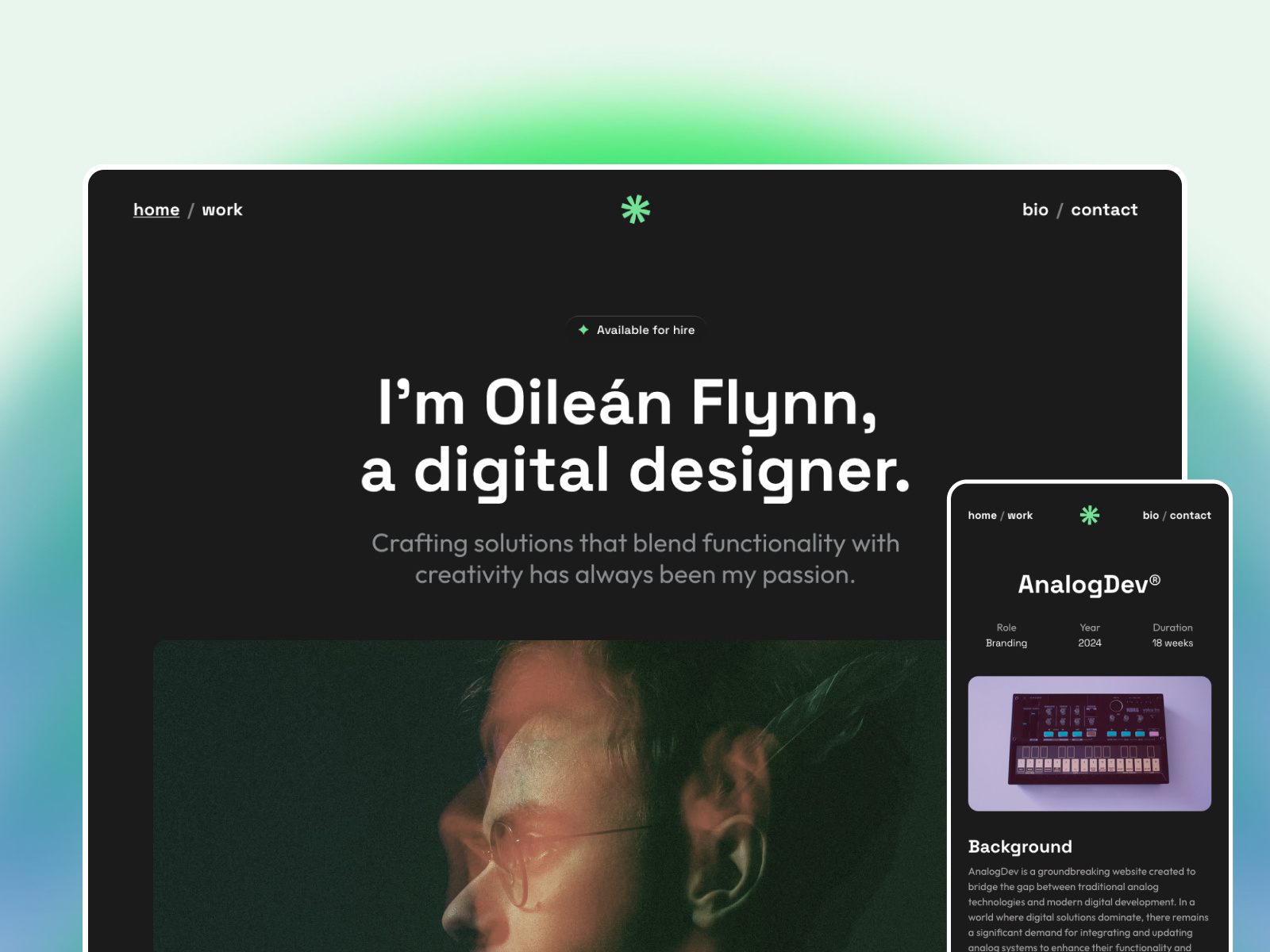 Oilean Framer Portfolio dark framer personal portfolio sleek template typography website