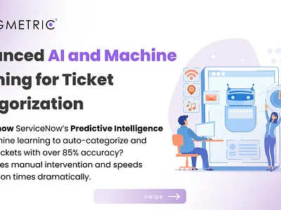 🔍 Smarter IT Operations with AI Powered Ticket Categorisation ai and machine graphic designing screen servicenow slide show ui design