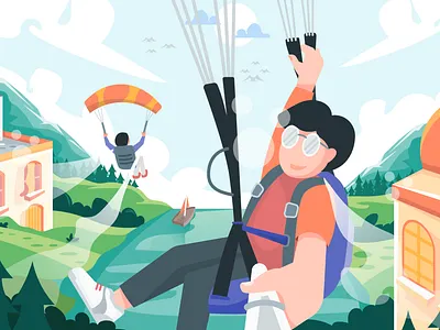 Paragliding over a European town calmvisuals