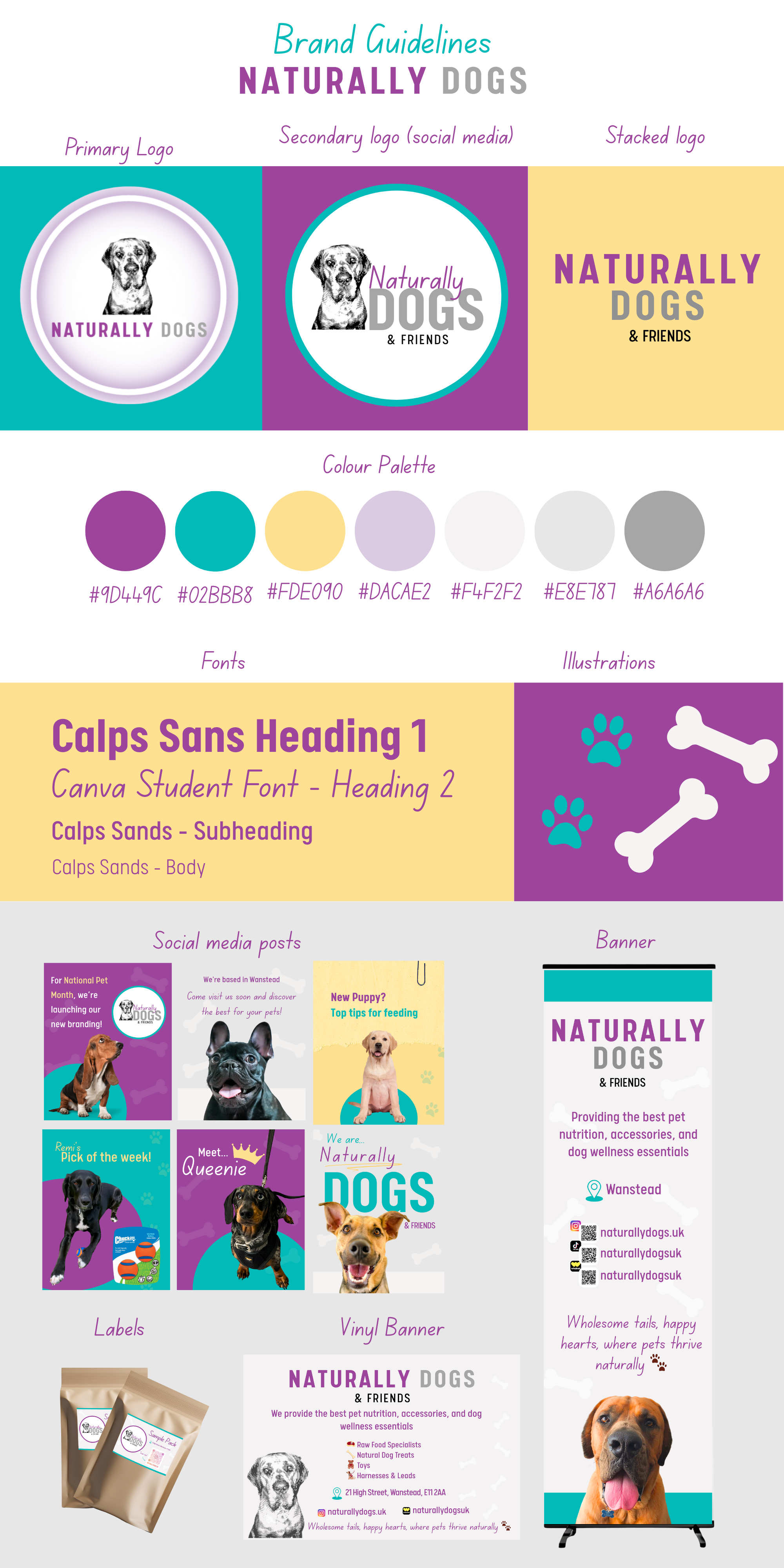 Brand Development for Client adobe express brand branding canva development graphic design illustrator marketing naturally dogs pet shop branding pet store rebrand social media