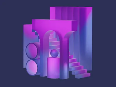 3D Render- Gradient Lighting 3d 3d art 3d art work 3d design 3d sphere abstract abstract architecture color contrast crystal architecture cylindrical forms geometric design gradient colors gradient lighting gradient purple purple and blue sphere stairs surreal