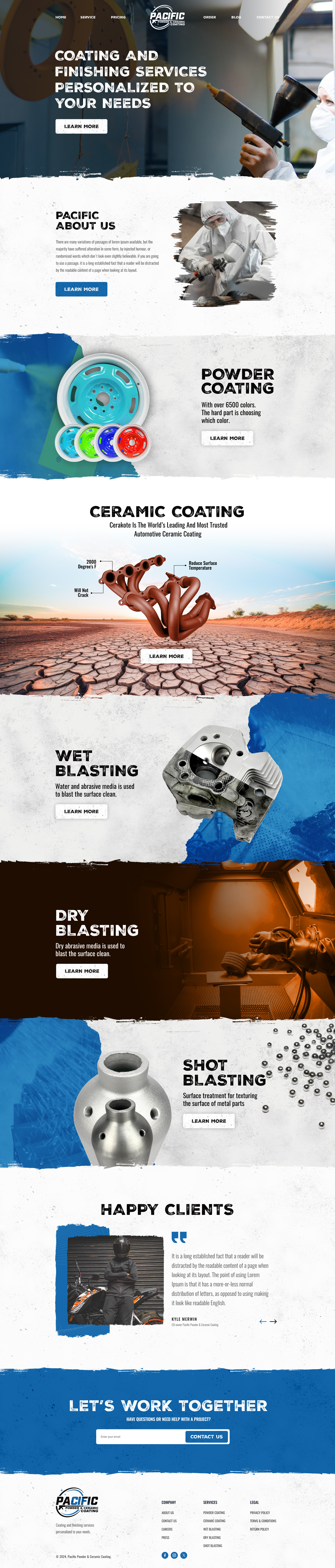 Pacific Powder & Ceramic Coating Website branding ceramic coating graphic design landingpage powder coating shopify development shopify website design shopify website services ui website wet blasting