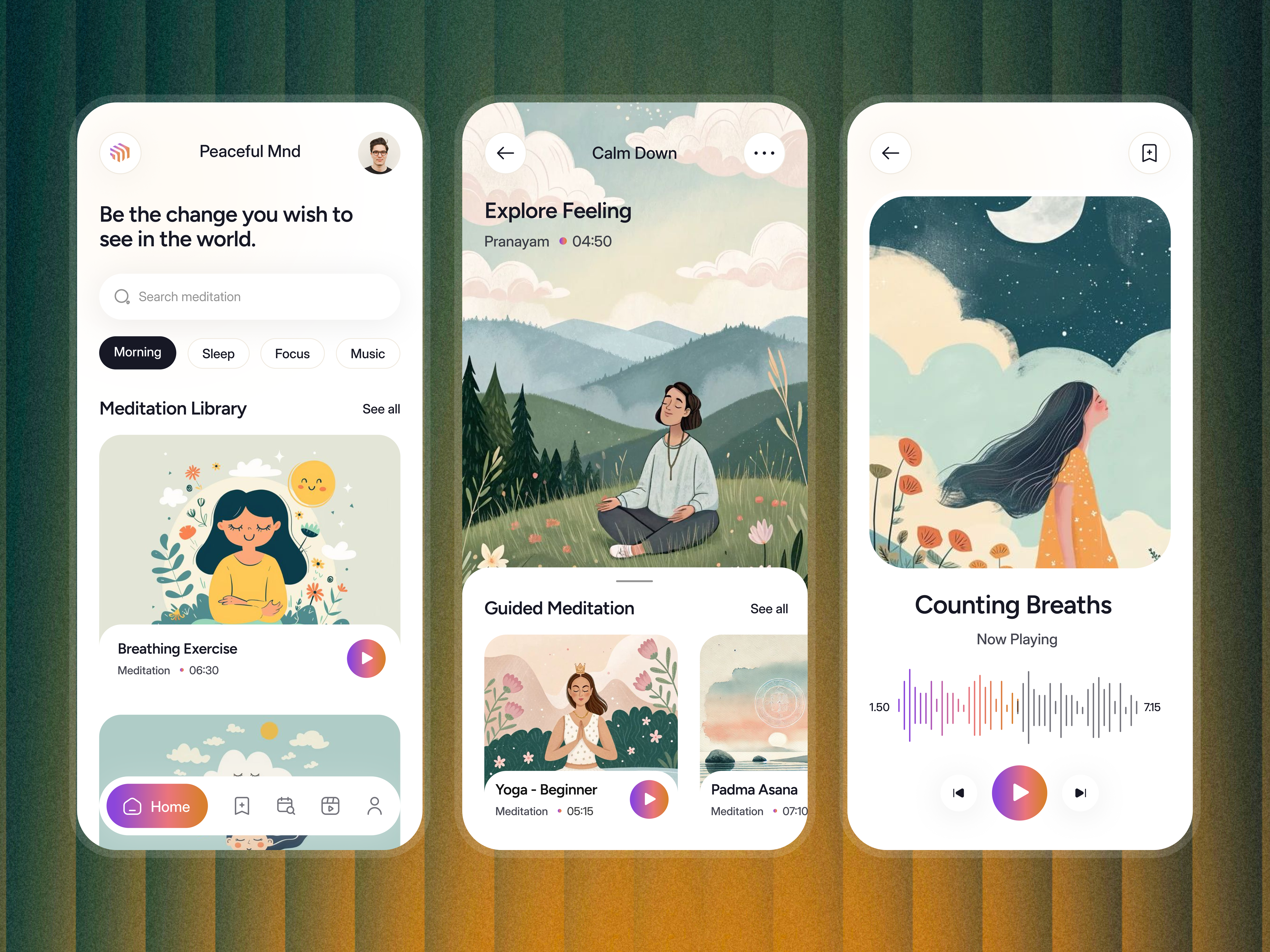 MediCalm Meditation App app design appdesign appdevelopment appshot clean app daily life meditation kit mental health minimal design mobile app mobileappdesign mood tracker startup tracker treatment wellness app yoga yoga app