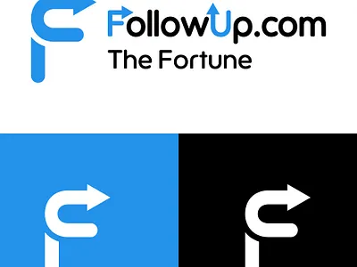 The FollowUP.com Logo uses an arrow shaped "F" and "U" shape. branding graphic design logo
