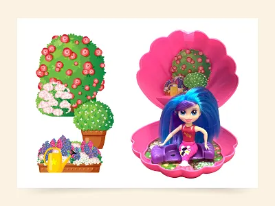 Cute illustrations for Mermaid playset 2d background cartoon child cute design doll element girl illustration kid kit mermaid packaging playset toy vector