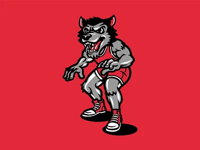 Wolf Wrestling University Mascot artwork branding character design full body graphic design illustration logo mascot sports university vector vintage wolf wolfpack wrestling