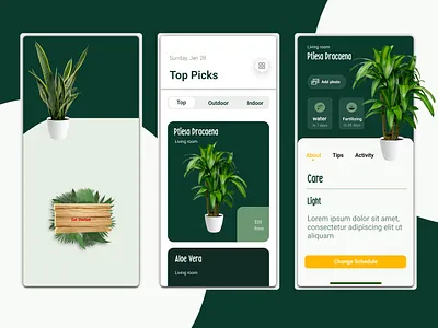 Plant Care Mobile App UI/UX Design appui business design dribbbleshots greenliving landing page landing page design mobile app design mobile ui mobileappdesign naturelovers plantcareapp ui uiux
