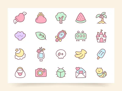 Set of kawaii stickers 2d cartoon child collection cute funny icon illustration japanese kawaii kid kit pack pastel set sticker vector