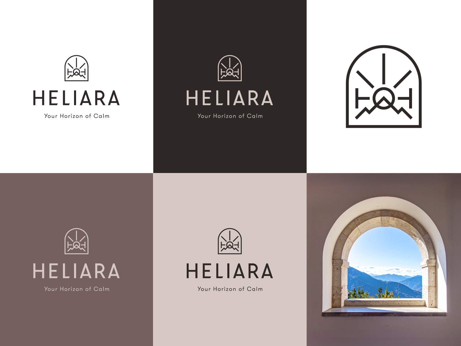 Heliara boutique branding h letter h logo h monogram hotel hotel logo identity line logo logo design monoline resort sun window