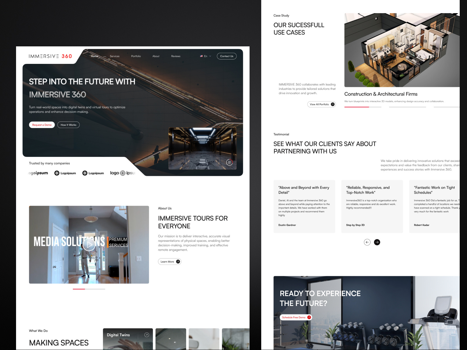 Immersive360 - Company Website Design branding clean company company website exploration figma homepage modern landing page portfolio responsive web design start up ui ui inspiration ui showcase ui trends ux web web app website website design