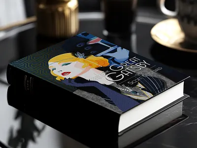 "The Great Gatsby" Book cover blue book cover contrast daily art daisy buchanan flappers flat design gatsby gold illustration roaring 20s vector vector illustration woman