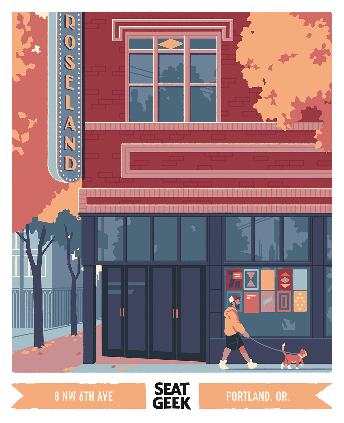 Roseland Theater cat city illustration landscape theater venue