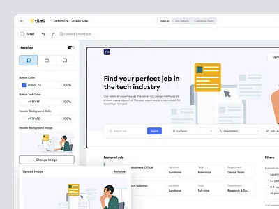 Tiimi - Career Site Editor in a SaaS HR Management Platform app company dashboard employee hiring hr hrd hrm management product design saas saas design saas hrm site editor team management ui user experience ux web app web design