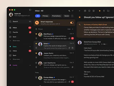 Email Dashboard with Ai Interface app artificial intelligence branding clean dark darkmode dashboard design design app email graphic design inbox interface mobile product productdesign ui uidesign ux uxdesign