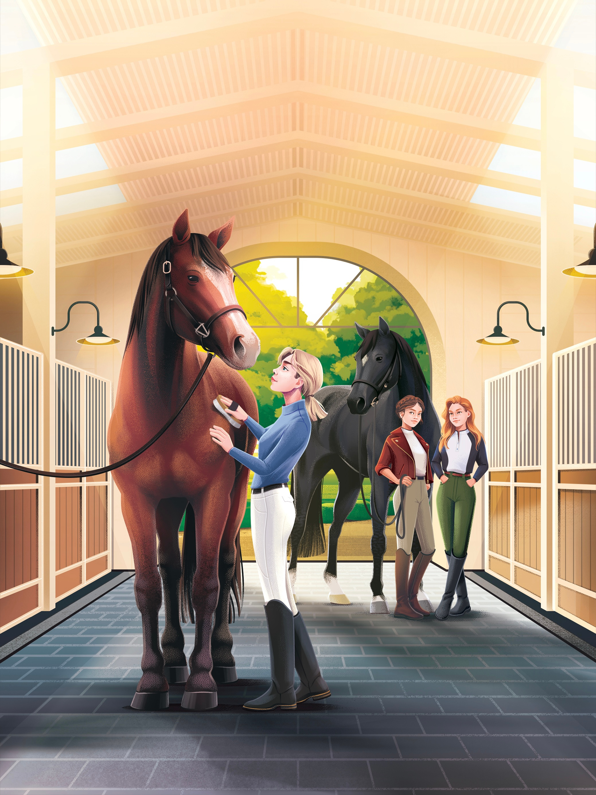 Saddlehill Academy Book #4 Cover barn book character colorful cover equestrian girl gossip horse illustration rivals school stables teen texture