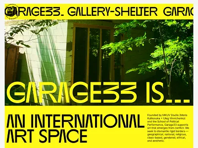 Art Gallery | Garage33 | Website Redesign | About us page about us about us page art art gallery art museum big font big footer brutalism design design concept first block first section footer hero section shelter typography ui web design website yellow