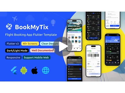 BookMyTix - Flutter Flight Booking App UI Kit android animation application apps clean figma flight flutter holiday ios minimal mobile app motion graphics tickets travel trip ui ui kit ux web app