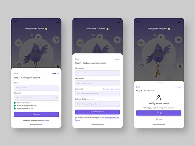 Raven Bank: Login & Sign-Up Flow Light mode 2025 design trend authentication ui light mode login screen mobile app design modern ui sign up screen ui design user onboarding ux design