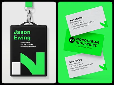 Business Card Design, ID Card Design, Branding | Nordstrom ad b2b b2c brand identity branding business card card graphic design guide id card letter n logo logotype marketing marketing design neon green posm promotional materials vibrant color visual identity