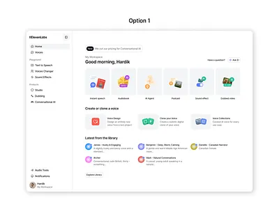ElevenLabs workspace page design figma product design uiuxdesign webdesign