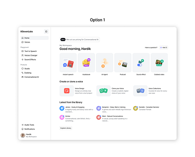 ElevenLabs workspace page design figma product design uiuxdesign webdesign