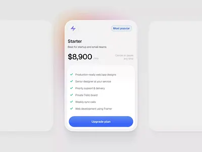 Pricing page component with gradient animation card price pricing saas subscription