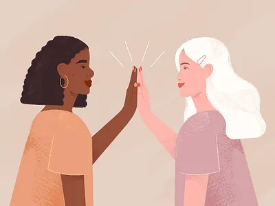 Women 2d black black live matter blonde cartoon character famele flat design friends friendship girl give five illustration people together vector woman women