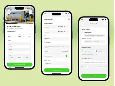 Fuel station mobile app-Order Flow android app design car clean design ui fleet management fuel gas delivery ios map mobile app oil on demand orders payment schedule service slot ui ux
