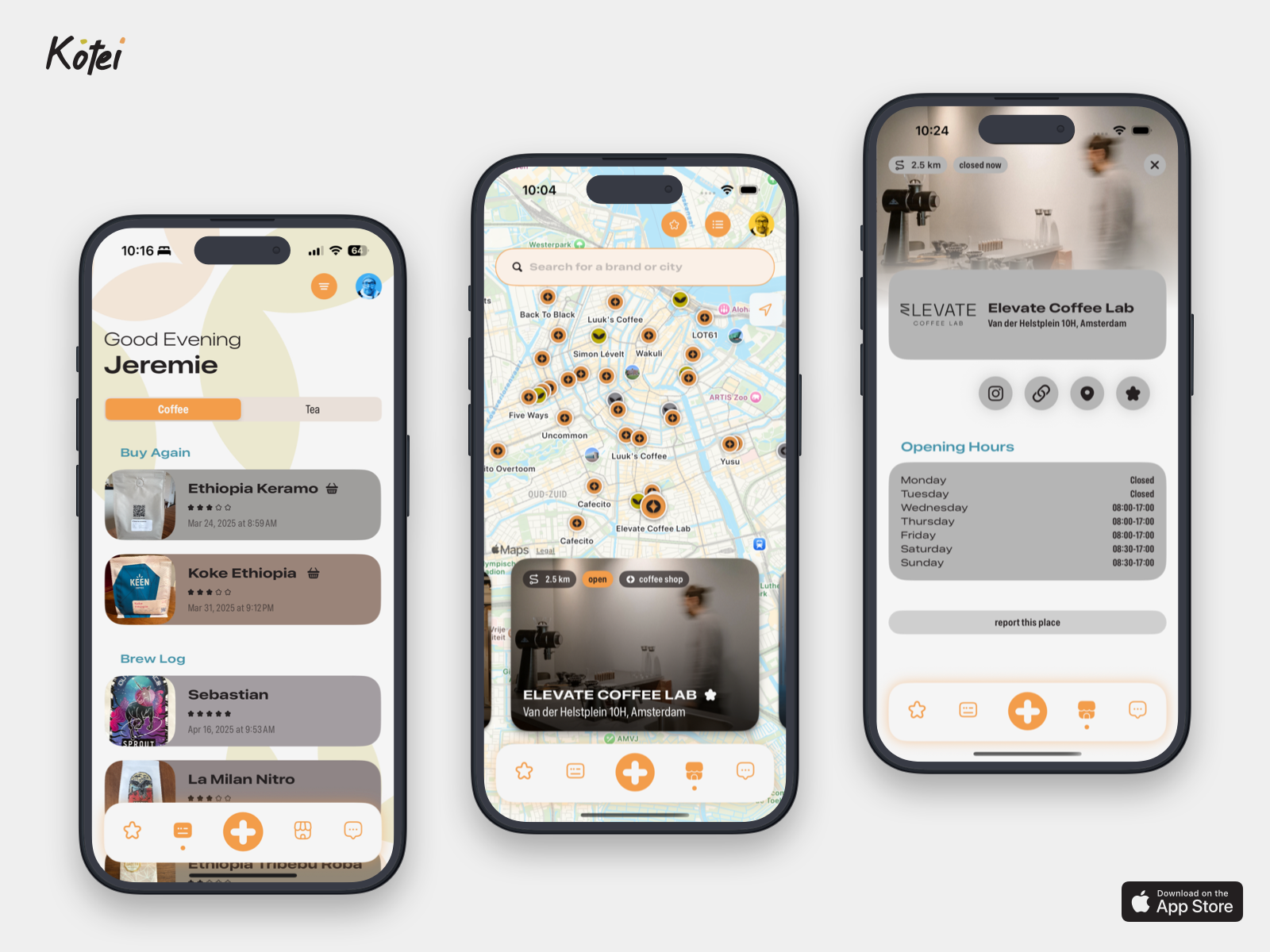 Kōtei - Where Every Cup Becomes Art app coffee graphic design ios mobile app product design specialty coffee tea