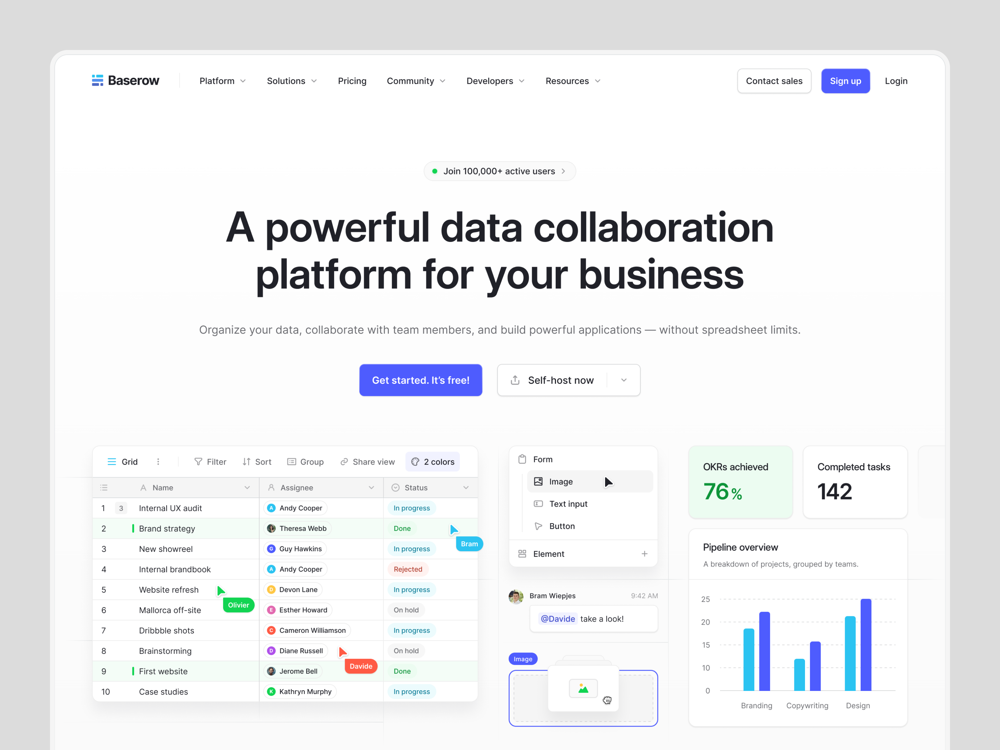 Baserow — Homepage 2.1 ✨ bar chart bento grid clean database features homepage inter landing page layout minimal product design saas simple spreadsheet startup ui ux web design website widelab