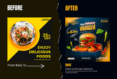 🎯 Before & After: Food Poster Glow-Up! cafedesign calltoaction creativecta designforbusiness dribbbleshots dribbbleweeklywarmup foodmarketing graphic design logoandbranding social media post youtube