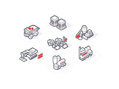 Heavy Industry Icons building bulldozer business cement construction equipment excavator graphic design heavy icon illustration industry isometric mining quarry rent sand pit truck vehicle