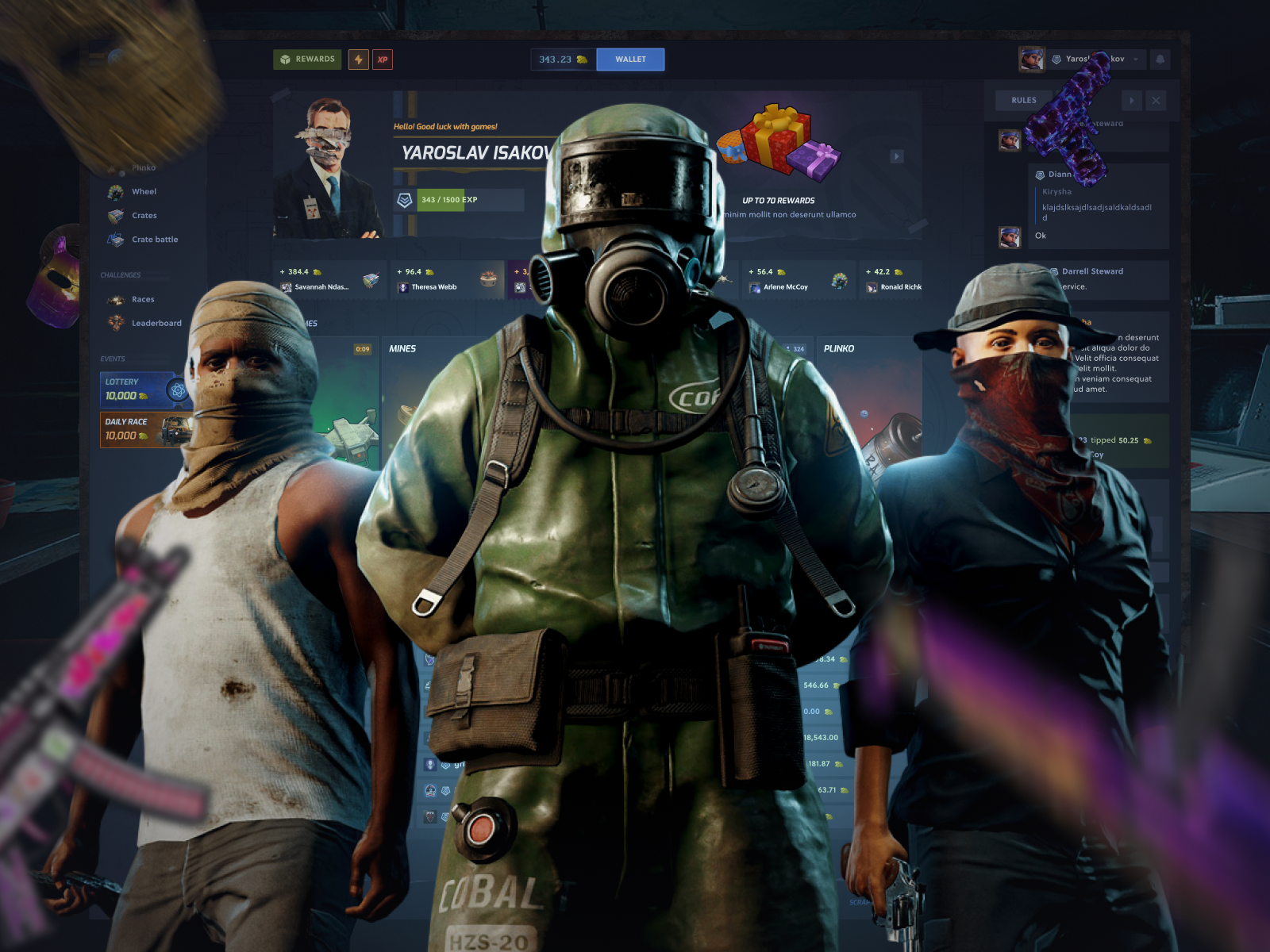 Cobaltlab - Survival Gambling platform betting interface casino cobalt dark ui dashboard gambling game design game ui interface jackpot system leaderboard miner open case product design rewards rust game rust ui scifi slots survival